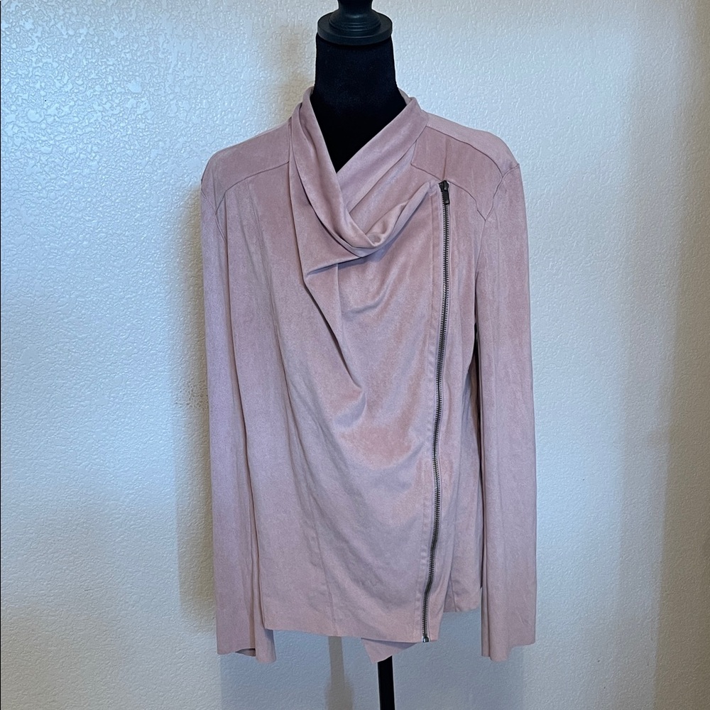 Draped Cowl Zip-Front Sweater Jacket - Dusty Rose